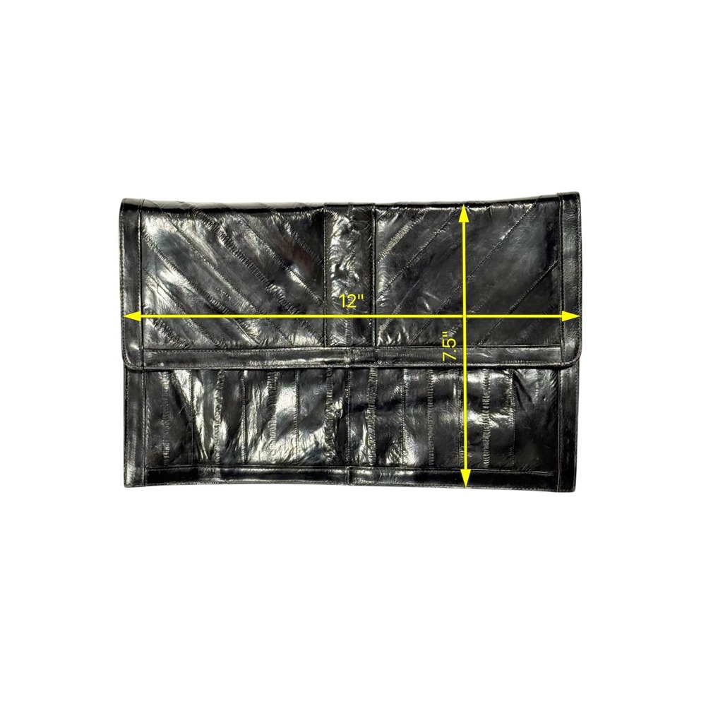 Vintage Black Eel Skin Leather Clutch Bag Oversized Paneled Envelope Handbag - Picture 9 of 10